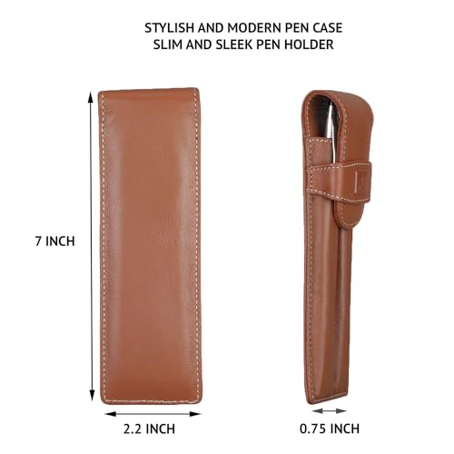 Adamis Leather Handcrafted Double Pen Pouch With Loop |Portable Pen Case For 2 Fountain Pen, Roller Pen, Pen Holder,Pen Case |Ideal Gifts For Men,Women,Boss,Dad 7 Inch X 2 Inch In W51 Tan, Black - Image 2