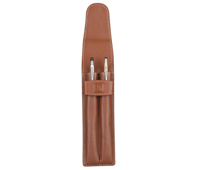 Adamis Leather Handcrafted Double Pen Pouch With Loop |Portable Pen Case For 2 Fountain Pen, Roller Pen, Pen Holder,Pen Case |Ideal Gifts For Men,Women,Boss,Dad 7 Inch X 2 Inch In W51 Tan, Black - Image 5