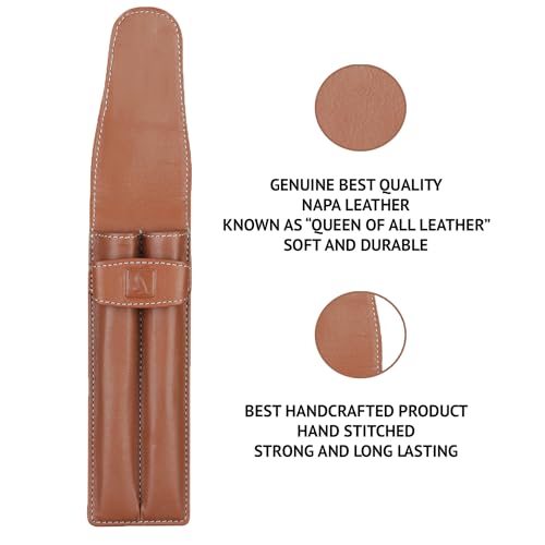 Adamis Leather Handcrafted Double Pen Pouch With Loop |Portable Pen Case For 2 Fountain Pen, Roller Pen, Pen Holder,Pen Case |Ideal Gifts For Men,Women,Boss,Dad 7 Inch X 2 Inch In W51 Tan, Black - Image 3