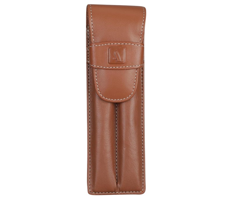 Adamis Leather Handcrafted Double Pen Pouch With Loop |Portable Pen Case For 2 Fountain Pen, Roller Pen, Pen Holder,Pen Case |Ideal Gifts For Men,Women,Boss,Dad 7 Inch X 2 Inch In W51 Tan, Black - Image 1