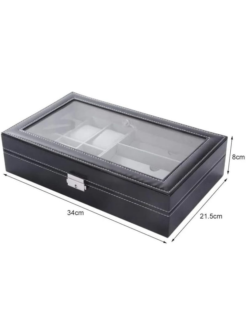 Multifunctional 6-Slot Watch Box, 3-Slot Watch Case, Eyeglass Storage Organizer, Lockable Display Box with Multi-Color Glass - Image 2