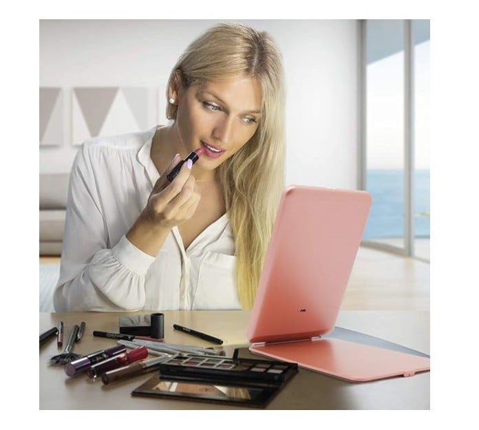 مراة  للمكياج قابلة لاعادة الشحن  مع اضواء LED، مراة تجميل محمولة مضيئة بـ3 الوان وشاشة تعمل باللمس - Image 2