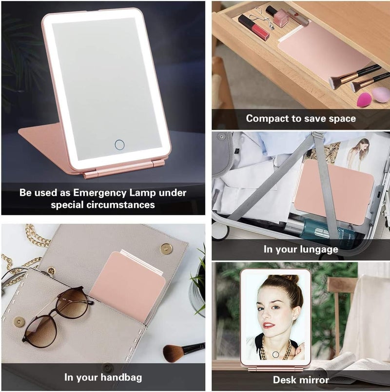 مراة  للمكياج قابلة لاعادة الشحن  مع اضواء LED، مراة تجميل محمولة مضيئة بـ3 الوان وشاشة تعمل باللمس - Image 3