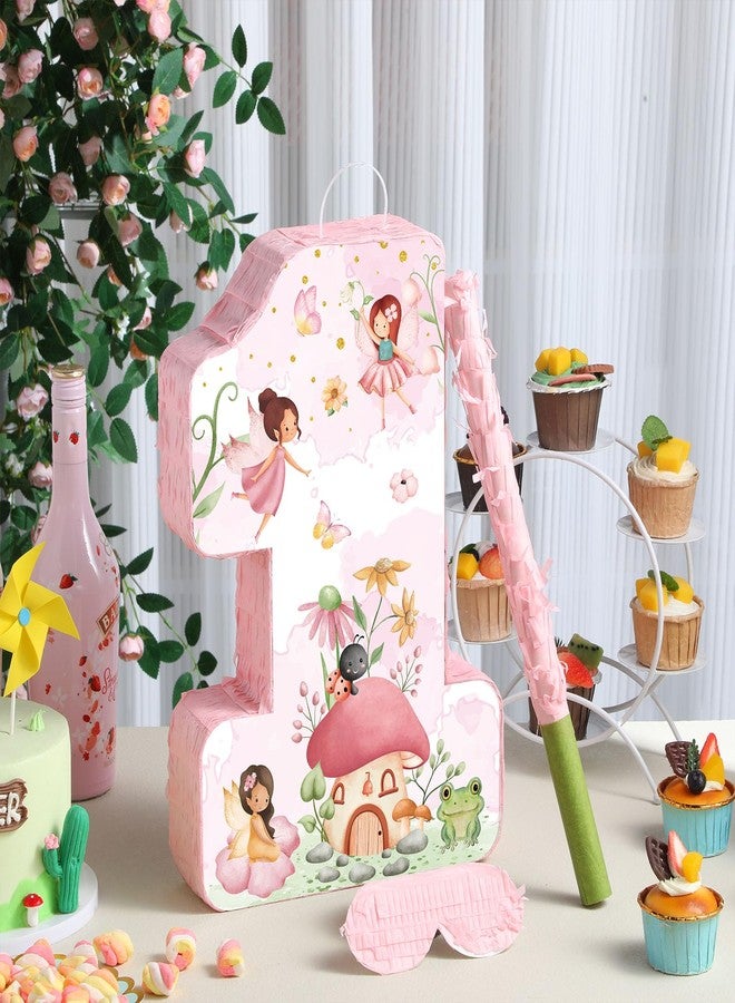 مستلزمات تزيين عيد الميلاد الأول من Blossound Fairy Piñata، تتضمن مجموعة بينياتا على شكل زهرة ورقم واحد للأميرة مع عصا وعصابة للعينين، مناسبة لحفلات استقبال المولود الجديد ذات طابع حديقة العجائب (عيد الميلاد). - Image 4