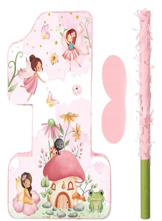 مستلزمات تزيين عيد الميلاد الأول من Blossound Fairy Piñata، تتضمن مجموعة بينياتا على شكل زهرة ورقم واحد للأميرة مع عصا وعصابة للعينين، مناسبة لحفلات استقبال المولود الجديد ذات طابع حديقة العجائب (عيد الميلاد). - Image 1