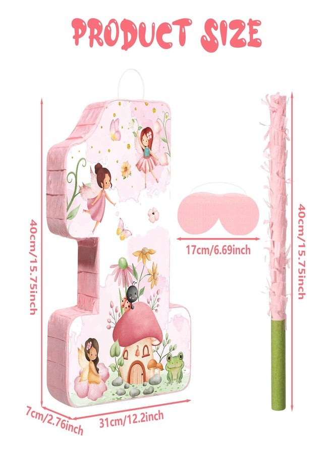 مستلزمات تزيين عيد الميلاد الأول من Blossound Fairy Piñata، تتضمن مجموعة بينياتا على شكل زهرة ورقم واحد للأميرة مع عصا وعصابة للعينين، مناسبة لحفلات استقبال المولود الجديد ذات طابع حديقة العجائب (عيد الميلاد). - Image 2