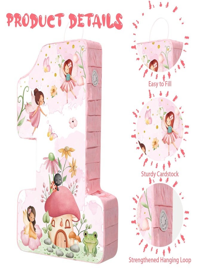 مستلزمات تزيين عيد الميلاد الأول من Blossound Fairy Piñata، تتضمن مجموعة بينياتا على شكل زهرة ورقم واحد للأميرة مع عصا وعصابة للعينين، مناسبة لحفلات استقبال المولود الجديد ذات طابع حديقة العجائب (عيد الميلاد). - Image 3