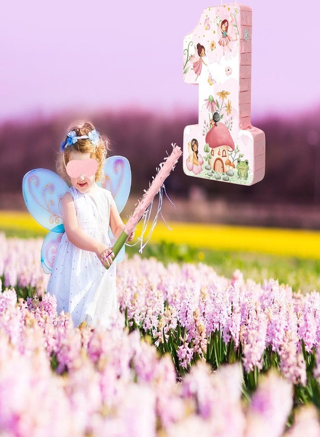 مستلزمات تزيين عيد الميلاد الأول من Blossound Fairy Piñata، تتضمن مجموعة بينياتا على شكل زهرة ورقم واحد للأميرة مع عصا وعصابة للعينين، مناسبة لحفلات استقبال المولود الجديد ذات طابع حديقة العجائب (عيد الميلاد). - Image 5