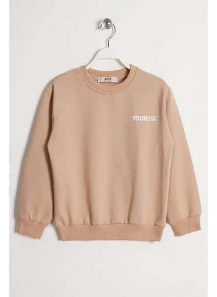 Zepkids Crew Neck Long Sleeve Weekend Feel Printed Mink Color Boy's Sweatshirt