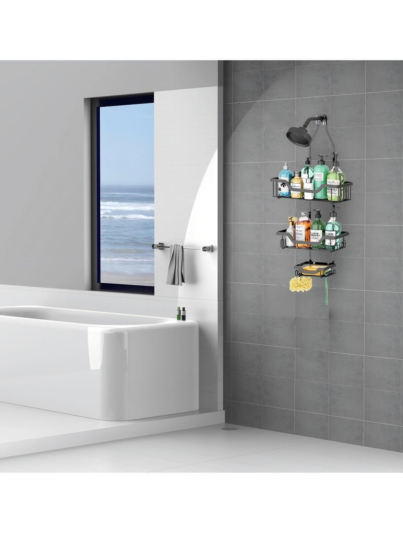 Hanging Shower Caddy, Anti-Swing Shower Organizer with 10 Hooks, Stainless Steel Shower Shelves, over the Shower Head Bathroom Storage (Matte Black) - Image 4
