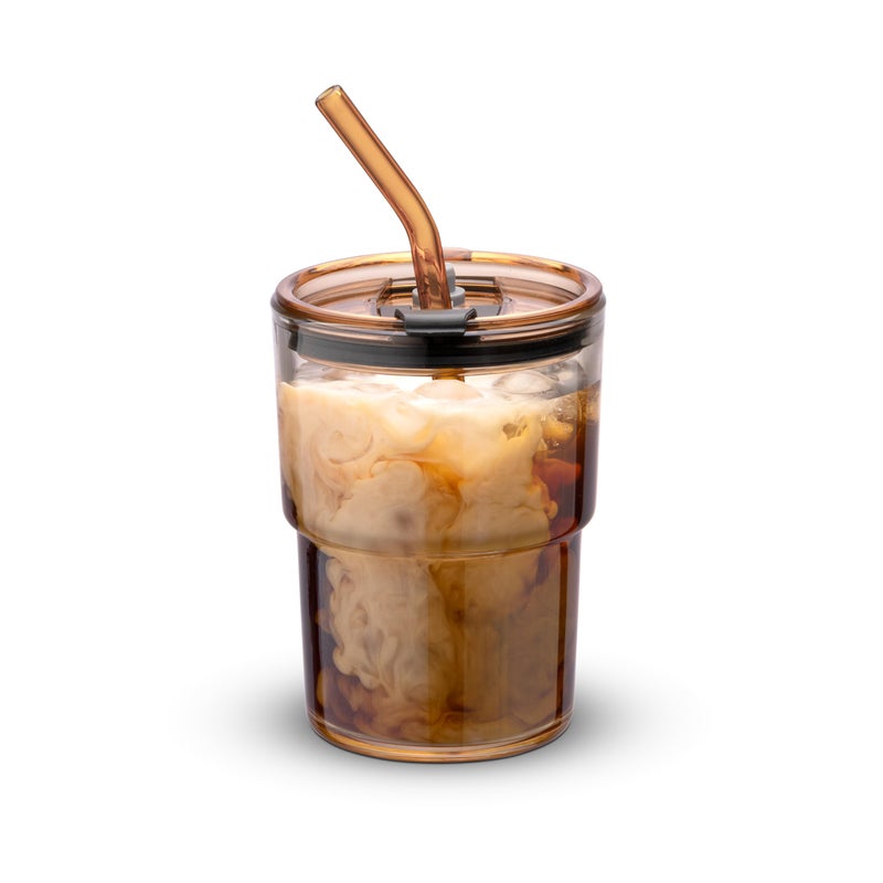 BLUEPOLAR بلو بولار 13oz/400ml تامبلر كوب ماء، أكواب مع شفاطة وغطاء محكم للحمل أثناء التنقل للقهوة، شاي مثلج، كوب زجاجي معزول بسماكة الجدار (عنبر) - Image 1