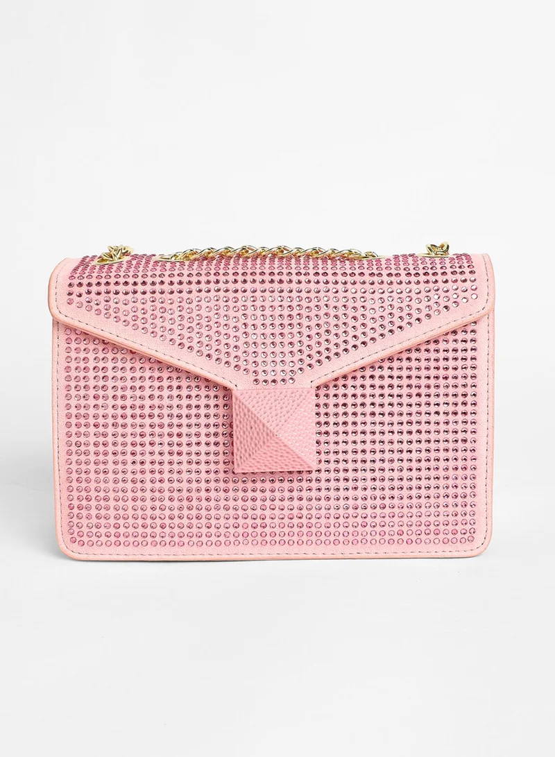 Haute Sauce Embellished Magnet Lock Regular Vegan Leather Sling Bag For Women