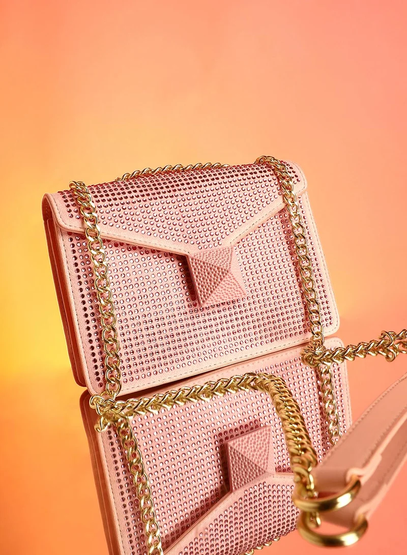 Haute Sauce Embellished Magnet Lock Regular Vegan Leather Sling Bag For Women
