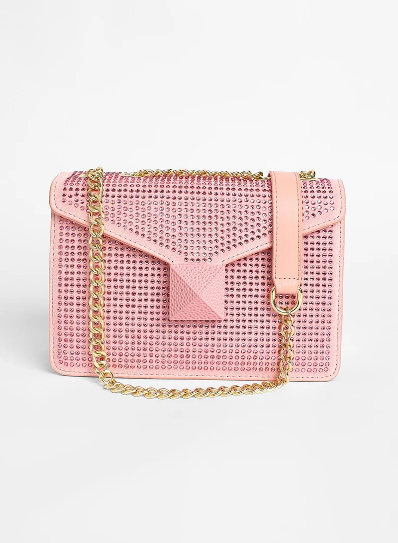 Haute Sauce Embellished Magnet Lock Regular Vegan Leather Sling Bag For Women