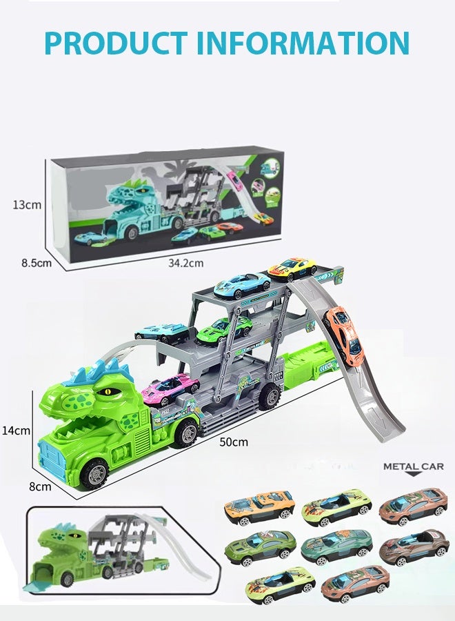 Suzuki Die-Cast Vehicles,Race Car Track Toy Truck Toy with Two to inclined trajectory ejection & Foldable Race Tracks Transport Car Carrier Toy Dinosaur deformation catapult container truck for Toddlers Cars Toy Set Container Truck Toy with 8 Alloy Cars Vehicles Toy Set for 3+ Kids Boys Girls  - Image 2