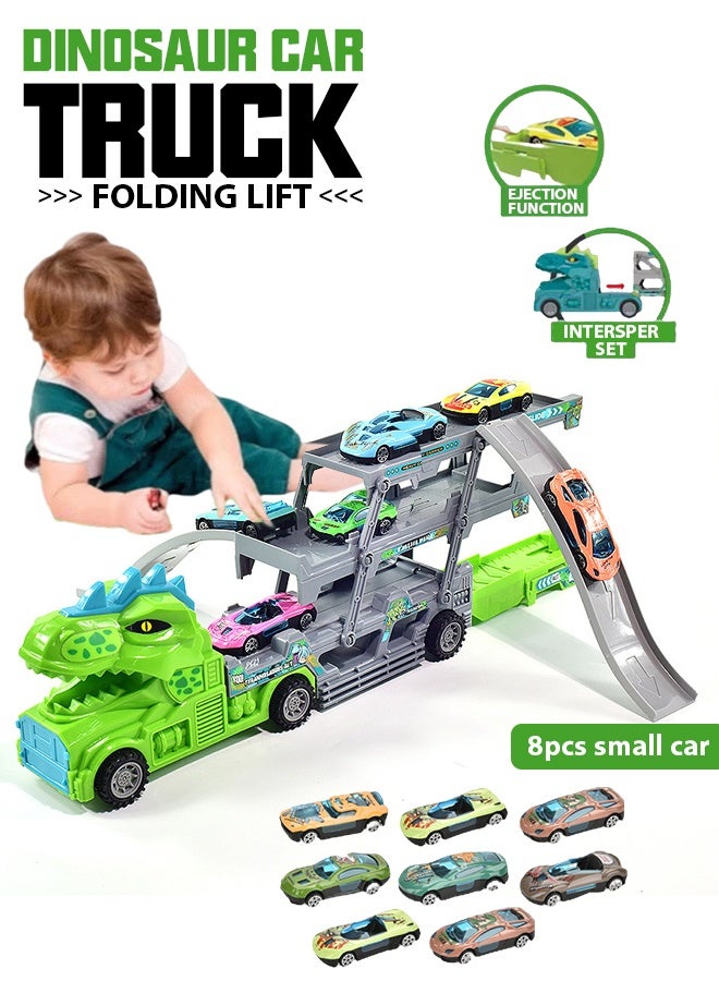 Suzuki Die-Cast Vehicles,Race Car Track Toy Truck Toy with Two to inclined trajectory ejection & Foldable Race Tracks Transport Car Carrier Toy Dinosaur deformation catapult container truck for Toddlers Cars Toy Set Container Truck Toy with 8 Alloy Cars Vehicles Toy Set for 3+ Kids Boys Girls  - Image 1