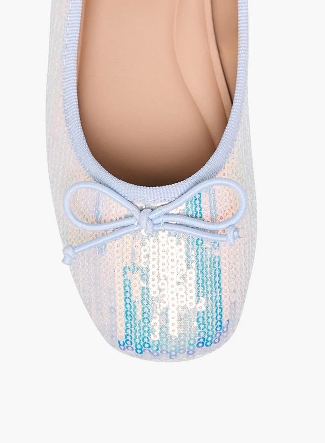 Little Missy Girls Sequinned Slip-On Ballerina Shoes with Bow Detail