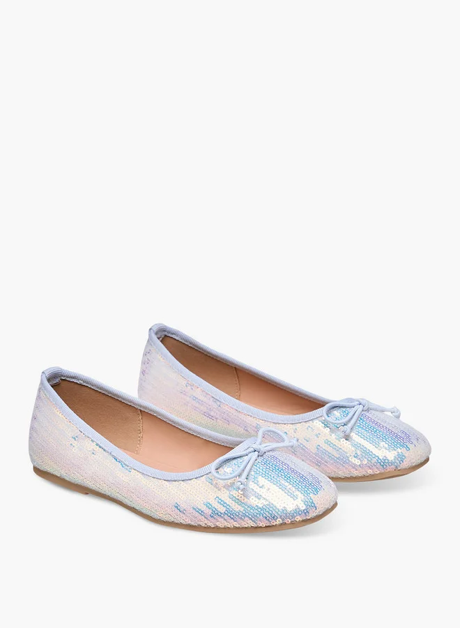Little Missy Girls Sequinned Slip-On Ballerina Shoes with Bow Detail