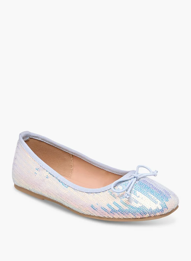 Little Missy Girls Sequinned Slip-On Ballerina Shoes with Bow Detail