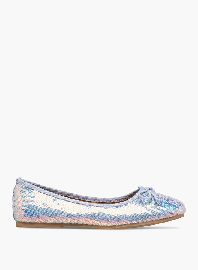 Little Missy Girls Sequinned Slip-On Ballerina Shoes with Bow Detail
