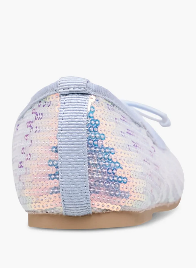 Little Missy Girls Sequinned Slip-On Ballerina Shoes with Bow Detail