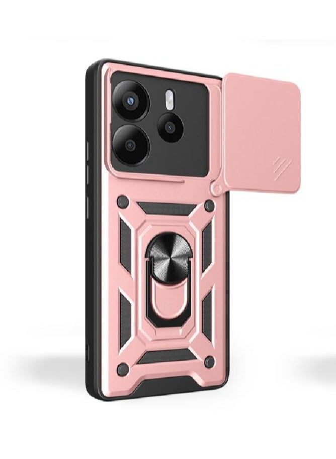 جراب حمايه مقاوم للصدمات وحمايه للكاميرا مزود بدبله معدنيه متوافق مع  Redmi Note 14 4G (روز جولد)