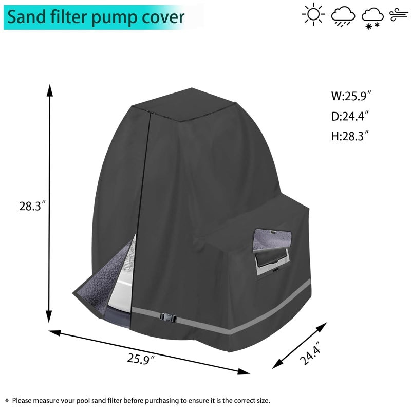 XCZ Sand Filter Pump Cover. Winter Insulated Cover. With Sherpa Lining. Suitable for 12-16in Sand Filter Pumps. Black - Image 2