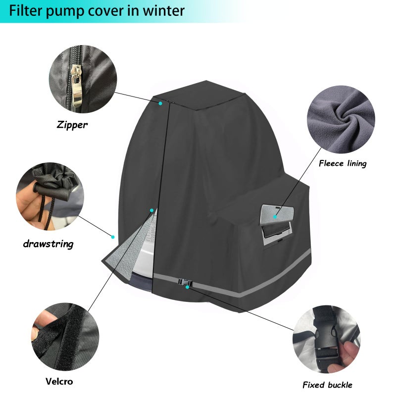 XCZ Sand Filter Pump Cover. Winter Insulated Cover. With Sherpa Lining. Suitable for 12-16in Sand Filter Pumps. Black - Image 4