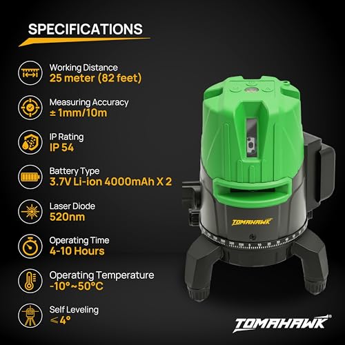 TOMAHAWK Professtional TLL-B-05-N 5 Lines 3D Horizontal and vertical green laser cross self leveling laser level - Waterproof and Rechargeable - Image 4