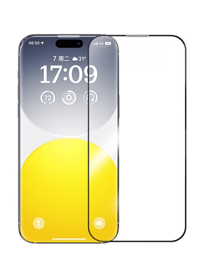 بيسوس iPhone 15 Pro Max 6.7 بوصة Sapphire Series 9H واقي شاشة من الزجاج المقوى مقاوم للانفجار، فلتر غبار مدمج مع مجموعة تنظيف وأداة تثبيت مقاومة للغبار - Image 1