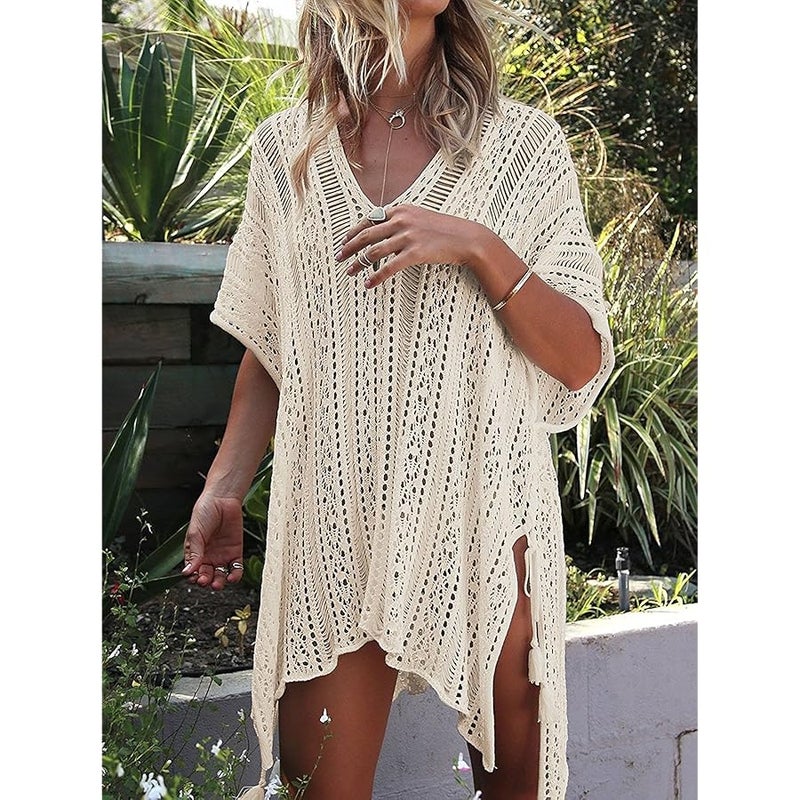 HARHAY Women's Summer Swimsuit Bikini Beach Swimwear Cover up Beige - Image 2