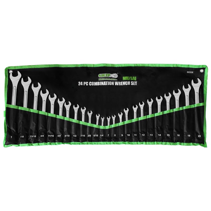 Grip 24 pc AllPurpose Master Combination Wrench Set MMSAE Metric 7mm to 22mm SAE 14 to 1 Rollup Pouch General Household Garage Auto Repairs Cars Trucks Boat