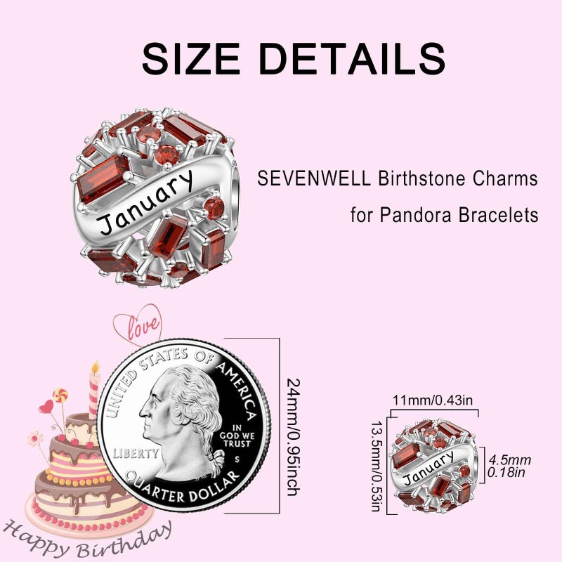 SEVENWELL Jan Charms for Pandora Bracelets, Round Birthstone Charms for Sister Daughter Wife Mother Grandma Friends Girlfriend - Image 5