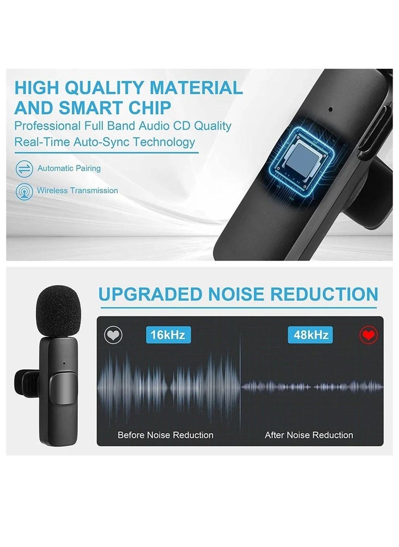 Digi Core ميكروفون K9 لاسلكي من نوع Lavalier للهاتف من النوع C، ميكروفون لاسلكي USB-C لهاتف Android لتسجيل الفيديو، مقابلة، مدونة فيديو، مزامنة تلقائية وميكروفون للحد من الضوضاء  - Image 2