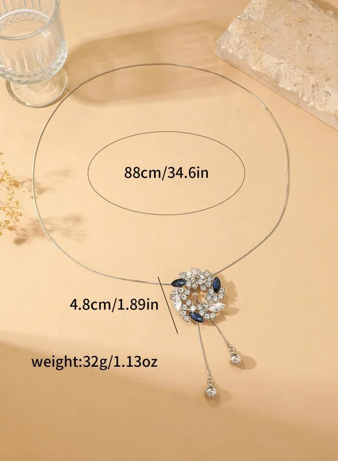 Take Two Rhinestone Floral Shaped Tassel Pendant Necklace