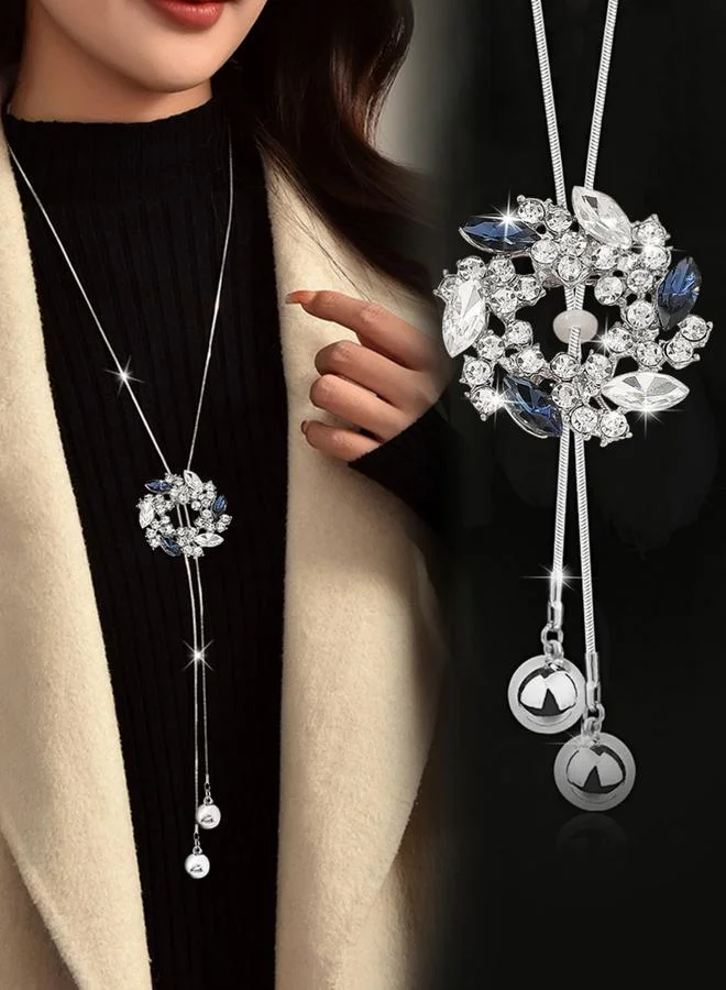 Take Two Rhinestone Floral Shaped Tassel Pendant Necklace