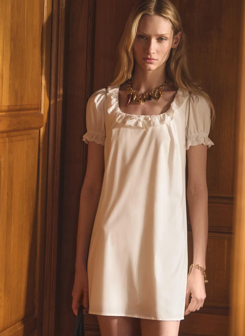 Lichi  Mini dress in lightweight fabric with lace ruffles for Women | Best Price UAE
