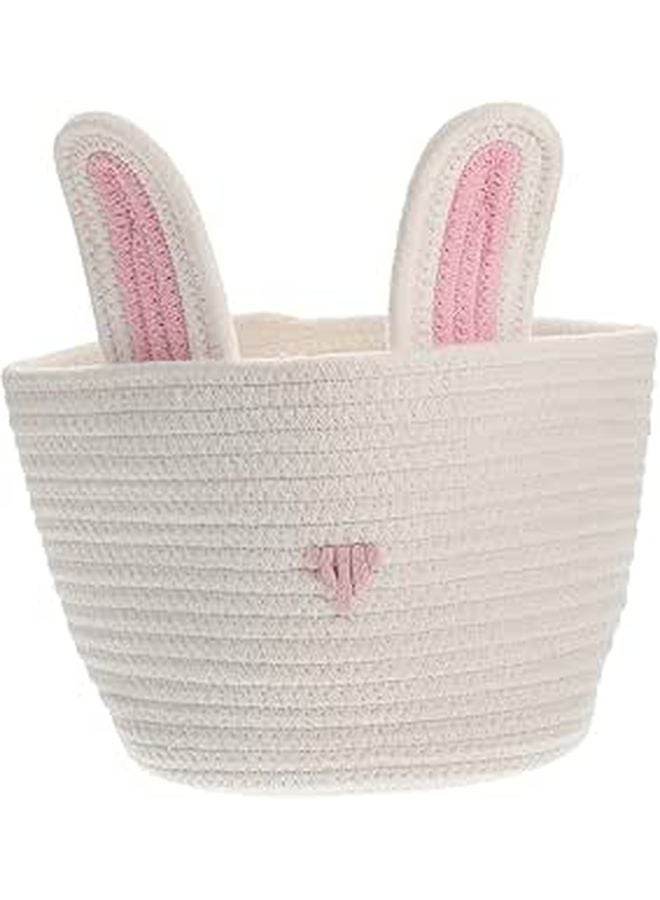 White Cotton Rope Woven Storage Basket Organizer For Toys Snacks And Home Decor - Image 1