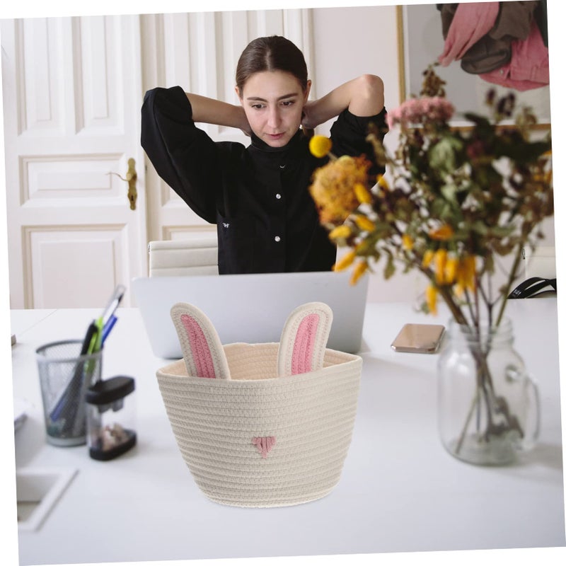 White Cotton Rope Woven Storage Basket Organizer For Toys Snacks And Home Decor - Image 5