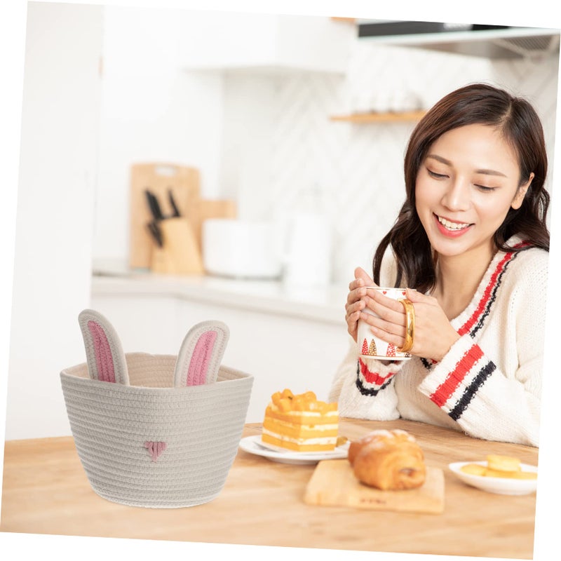White Cotton Rope Woven Storage Basket Organizer For Toys Snacks And Home Decor - Image 4
