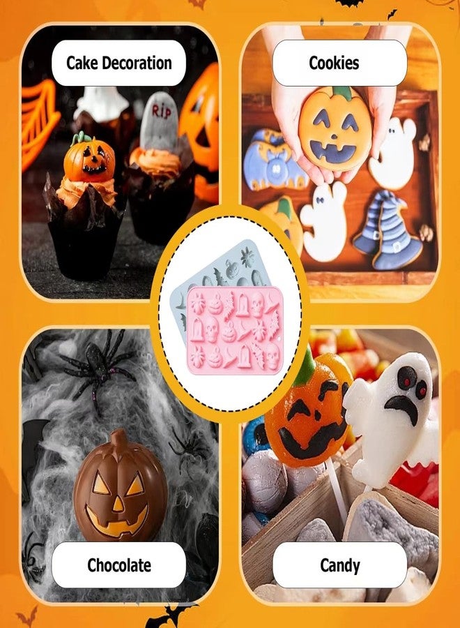 Sadoia Halloween Silicone Mold 3D Chocolate Molds for Baking Chocolates Cookies Candy Gummies - Skulls, Pumpkins, Bats, Ghosts, Witches, Tombstone Shapes (2 Pack) - Image 3