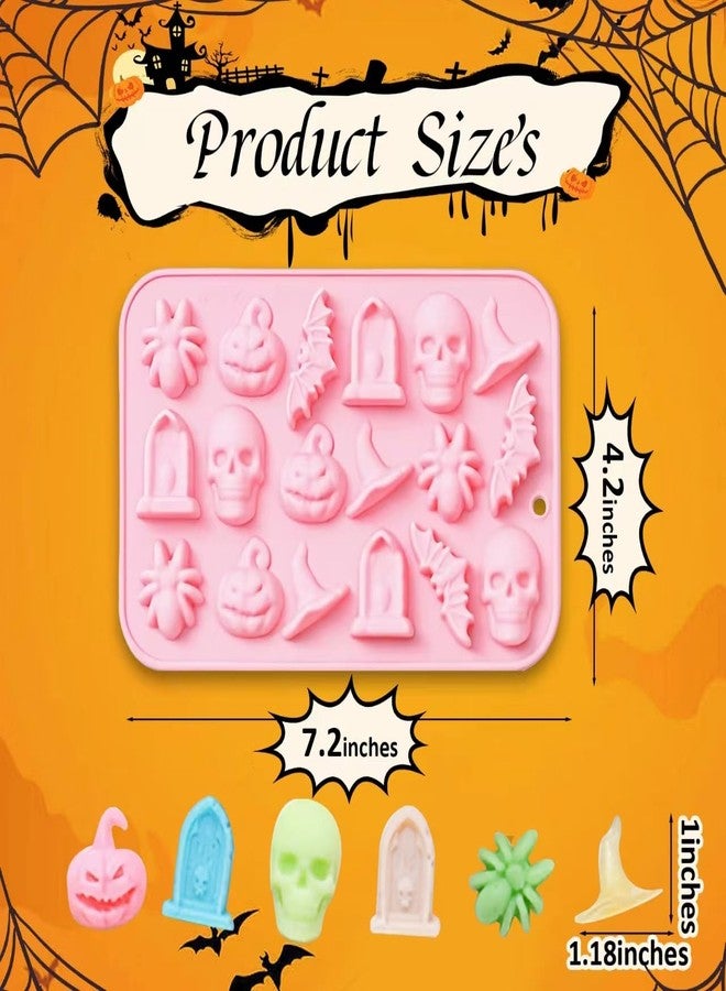 Sadoia Halloween Silicone Mold 3D Chocolate Molds for Baking Chocolates Cookies Candy Gummies - Skulls, Pumpkins, Bats, Ghosts, Witches, Tombstone Shapes (2 Pack) - Image 4