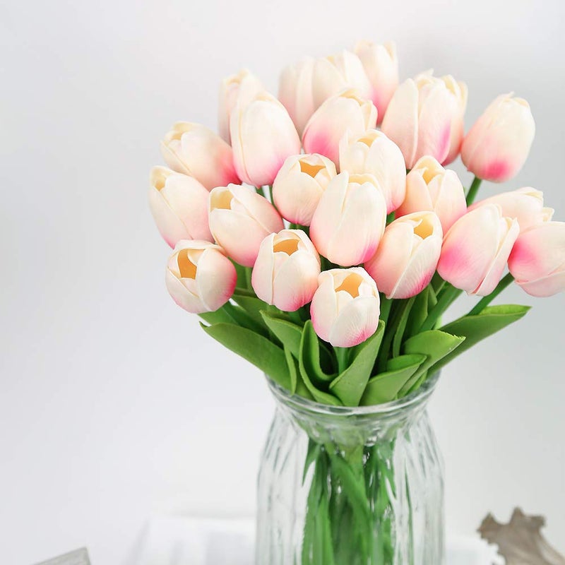 IPOPU 24PCS Pink Tulips Artificial Flowers Light Pink Tulips Fake Flowers for Tulip Flower Arrangements Home Decor Wedding Bridal Bouquet Party Baby Shower Centerpieces (Light Pink) - Image 2