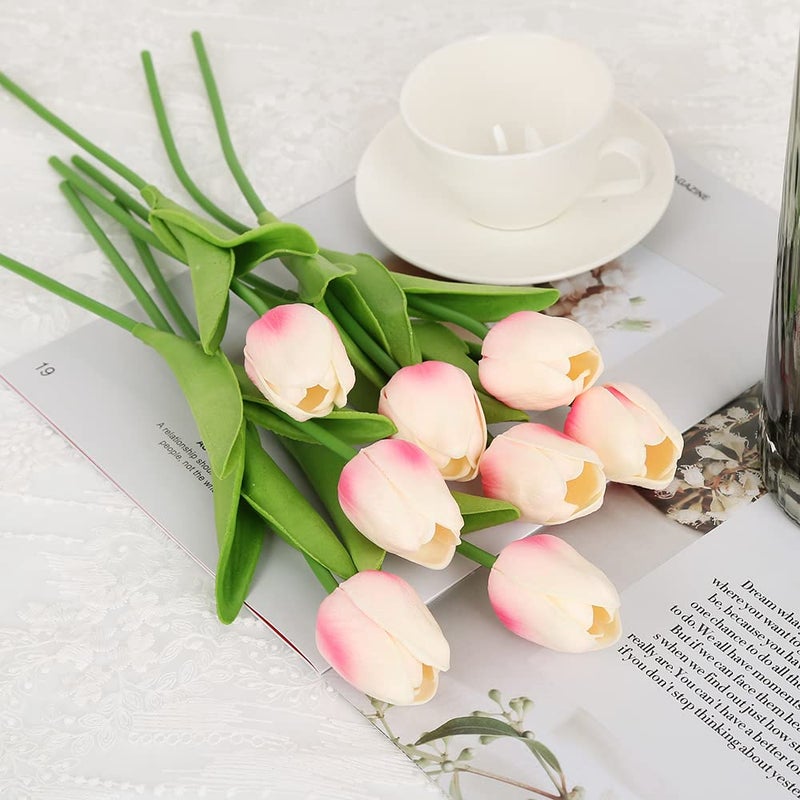 IPOPU 24PCS Pink Tulips Artificial Flowers Light Pink Tulips Fake Flowers for Tulip Flower Arrangements Home Decor Wedding Bridal Bouquet Party Baby Shower Centerpieces (Light Pink) - Image 5