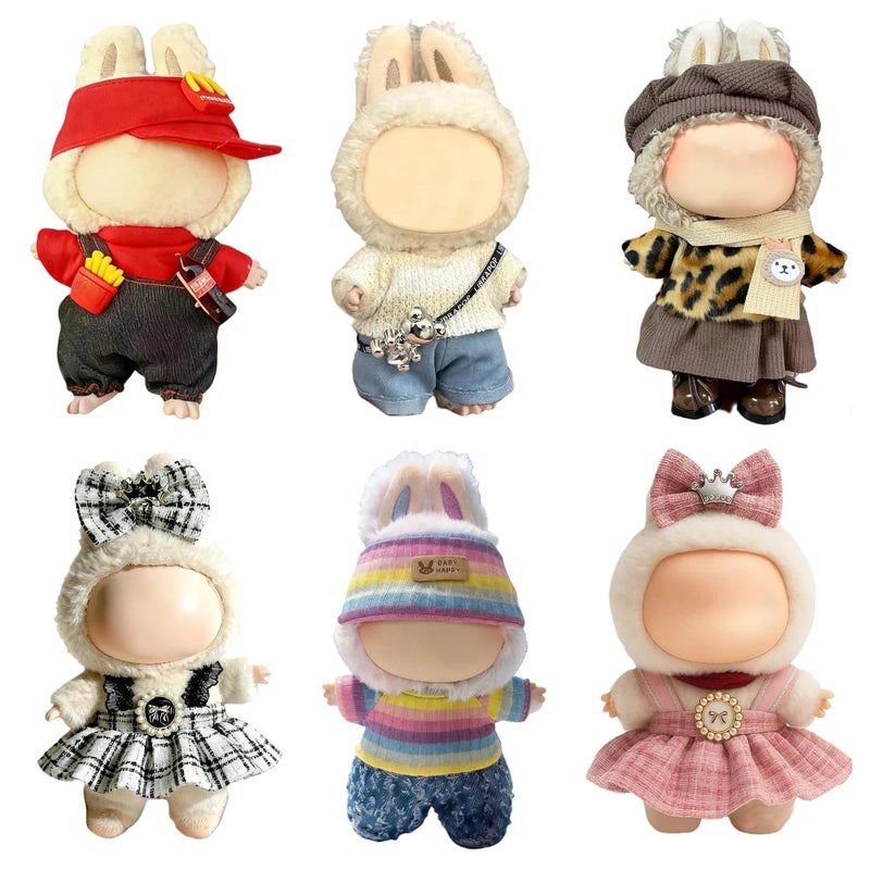 VVQUI 6 Pack Clothes for LABUBU 17cm Doll NO Dolls Exquisite Luxury Designer Outfits with Hats Accessories Fashion and Premium Doll Clothing Set Suitable for Dress up Unique Style - Image 3