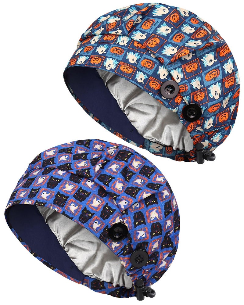 Yuest Halloween Scrub Caps for Women Satin Lined Nurse Caps Halloween Surgical Beanie - Image 1