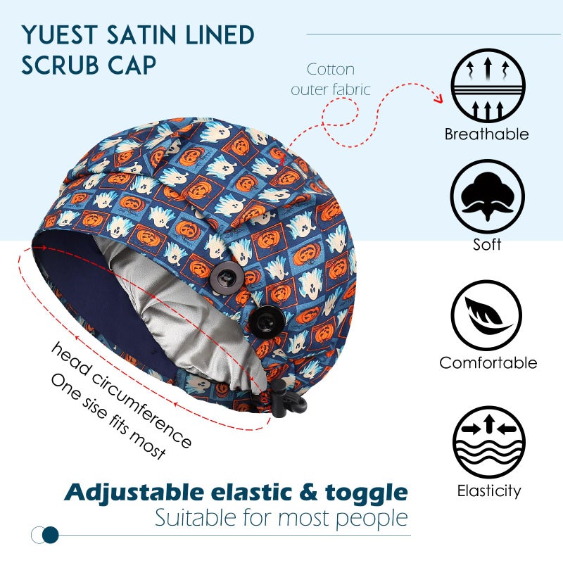 Yuest Halloween Scrub Caps for Women Satin Lined Nurse Caps Halloween Surgical Beanie - Image 2