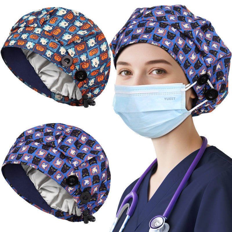 Yuest Halloween Scrub Caps for Women Satin Lined Nurse Caps Halloween Surgical Beanie - Image 5