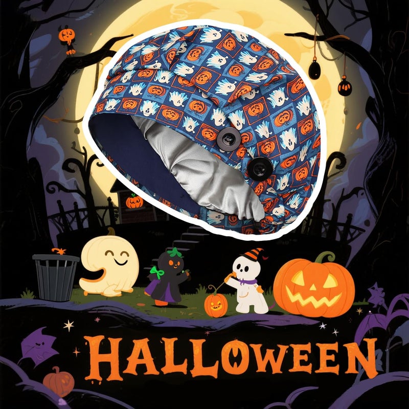 Yuest Halloween Scrub Caps for Women Satin Lined Nurse Caps Halloween Surgical Beanie - Image 4