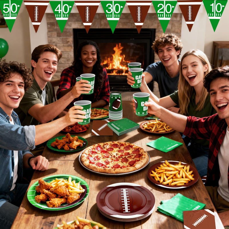 BAIVV Football Party Decorations Kit for 24 Guests - 99Pcs Tableware with Dinner Plates, Dessert Plates, Cups, Napkins, Tablecloth & Banner, Supplies and Favors for Birthday, Tailgate, Game Day (Football) - Image 5